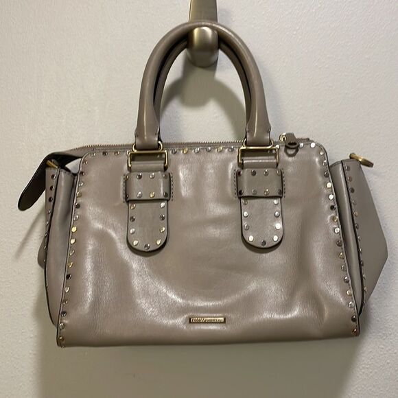 Rebecca Minkoff gray leather studded purse - Picture 1 of 16